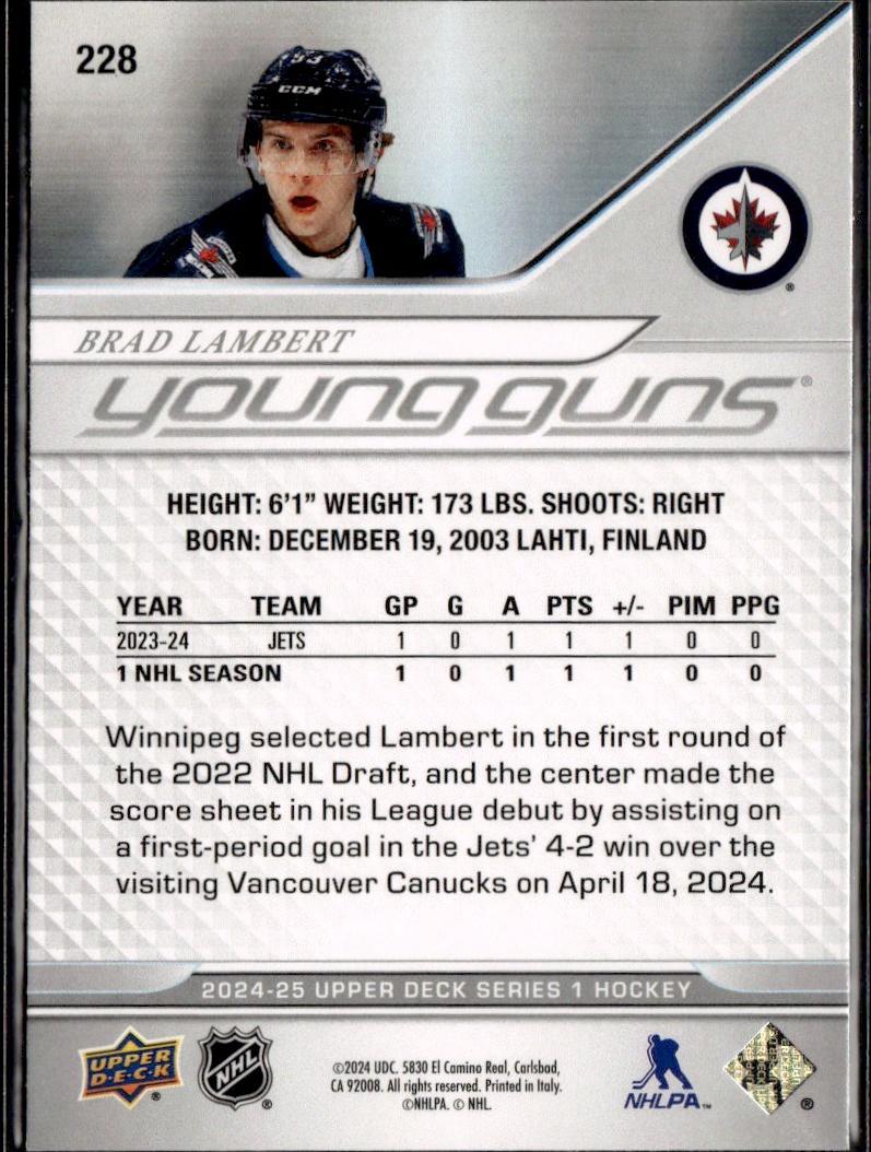 2024-25 Upper Deck Series 1 Hockey Hockey Base Young Guns #228 – Brad Lambert (Winnipeg Jets)