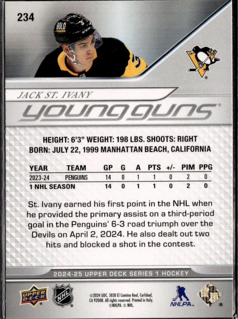2024-25 Upper Deck Series 1 Hockey Young Guns #234 – Jack St. Ivany (Pittsburgh Penguins)