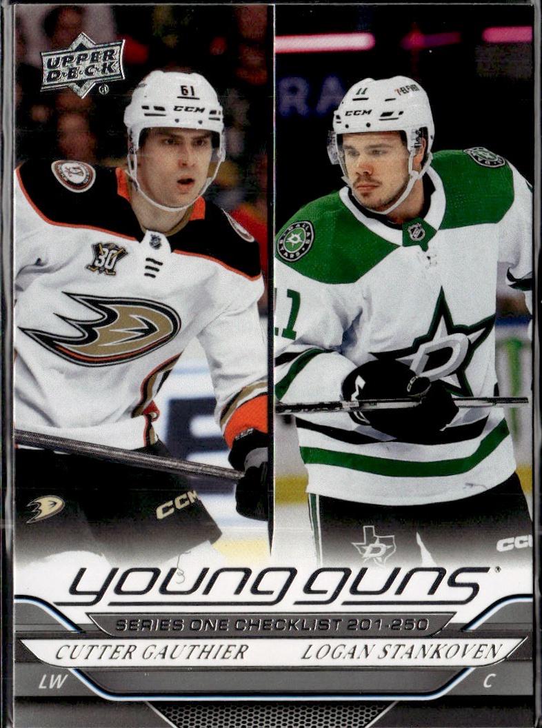 2024-25 Upper Deck Series 1 Hockey Base Young Guns #250 – Young Guns Checklist (Cutter Gauthier / Logan Stankoven) YG, CL (Checklist)