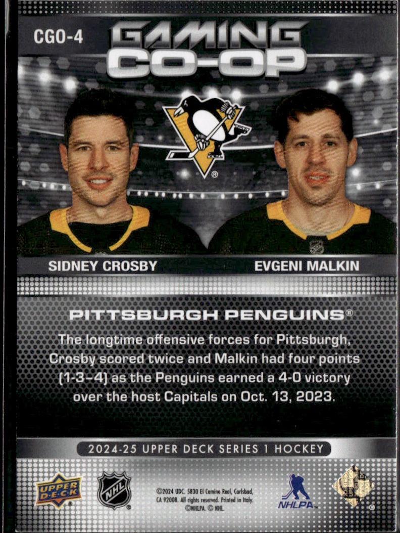 2024-25 Upper Deck Extended Series Hockey Gaming Co-Op #CGO-4 – Sidney Crosby / Evgeni Malkin (Pittsburgh Penguins)