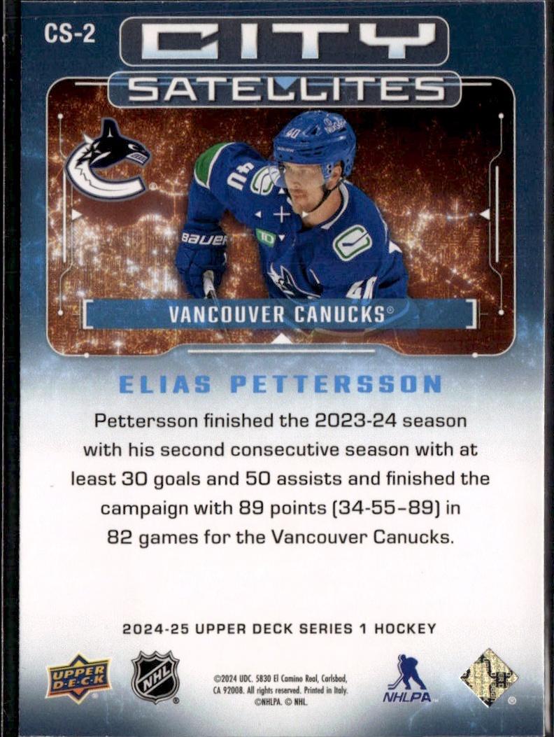 2024-25 Upper Deck Series 1 Hockey City Satellites #CS-2 – Elias Pettersson (Vancouver Canucks)