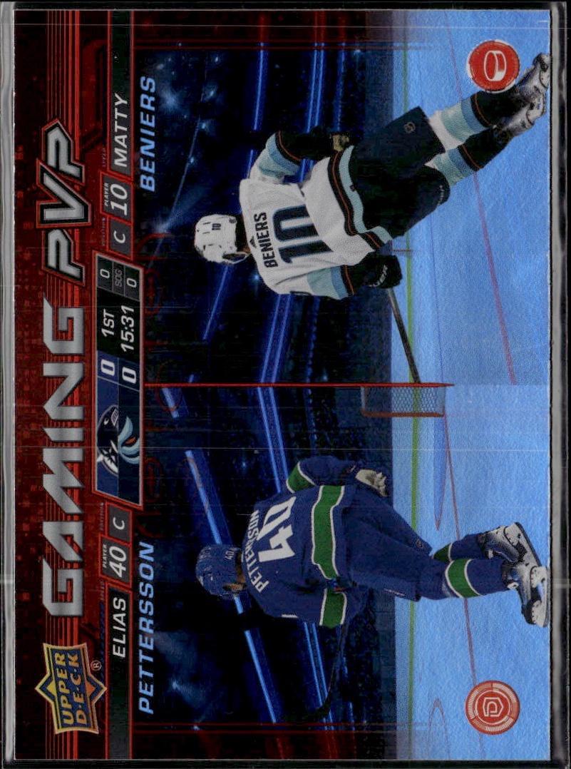 2024-25 Upper Deck Series 1 Hockey Gaming PVP #GPVP-22 – Elias Pettersson / Matty Beniers  (Vancouver Canucks, Seattle kraken)