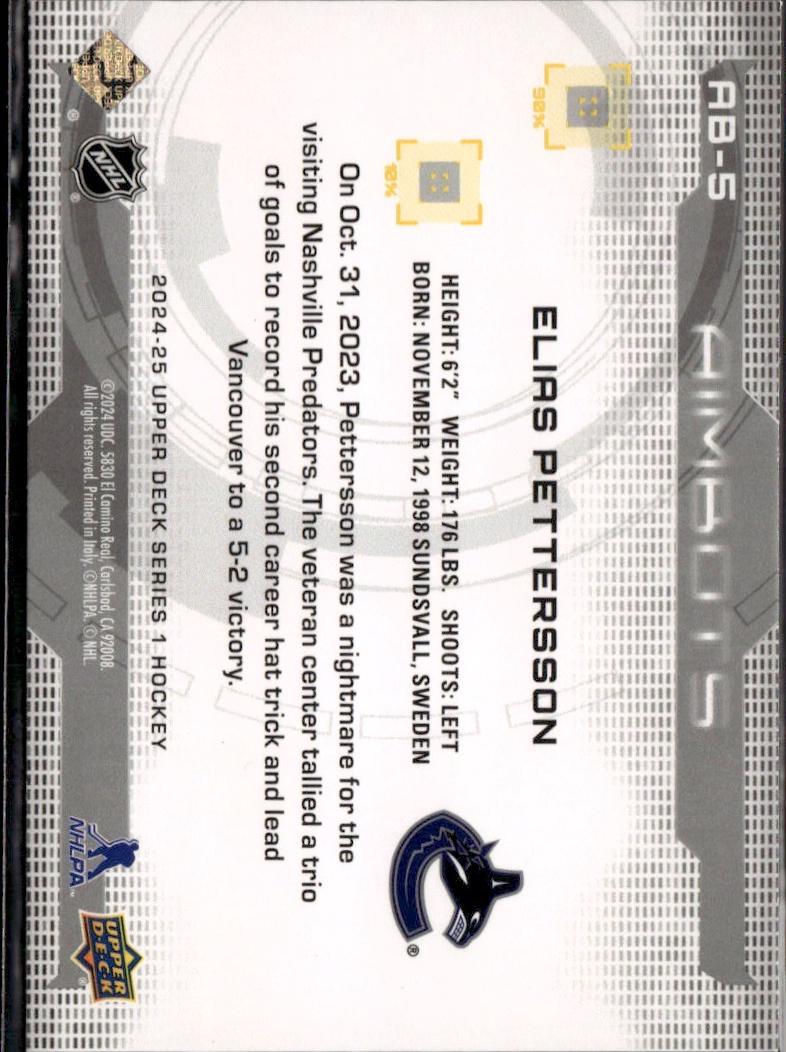 2023-24 Upper Deck Series 1 Hockey Aimbotss #AB-5 – Elias Pettersson (Vancouver Canucks)
