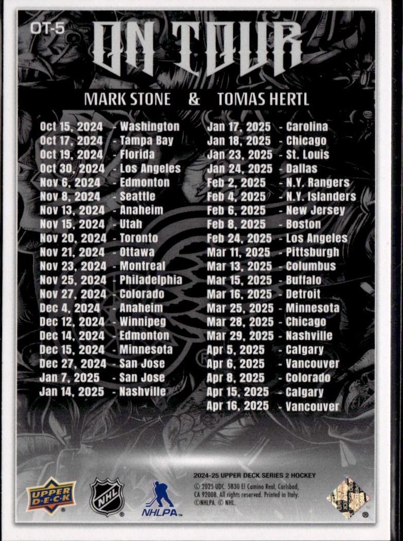 2024-25 Upper Deck Series 2 Hockey On Tour #OT-5 Vegas Golden Knights (Mark Stone & Tomas Hertl)