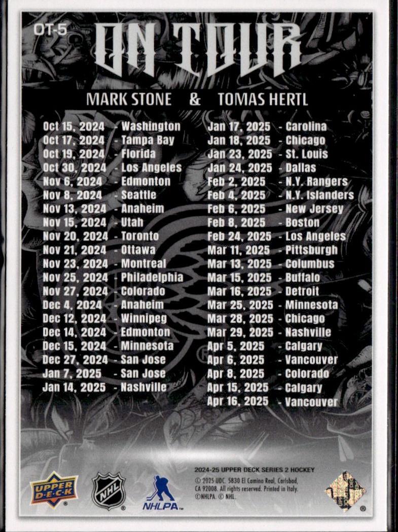 2024-25 Upper Deck Series 2 Hockey On Tour #OT-5 Vegas Golden Knights (Mark Stone & Tomas Hertl)