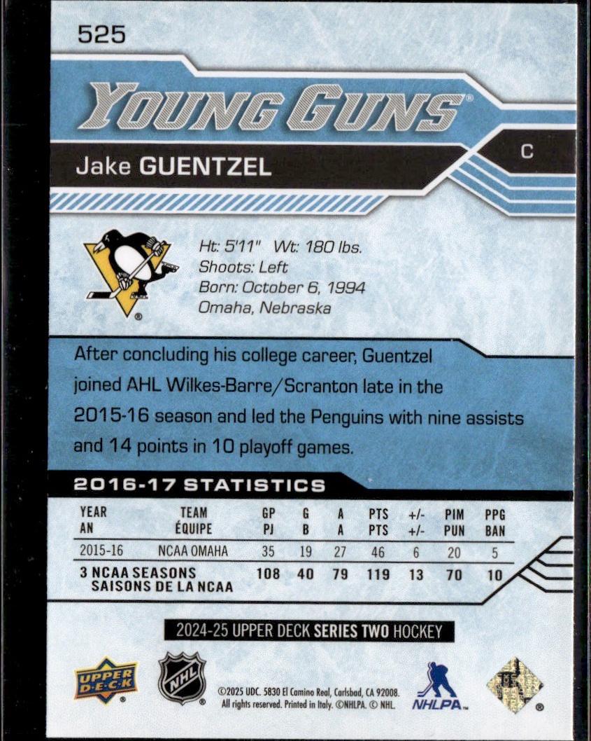 2024-25 Upper Deck Series 2 Hockey Young Guns Renewed (Series Two) #525 Pittsburgh Penguins