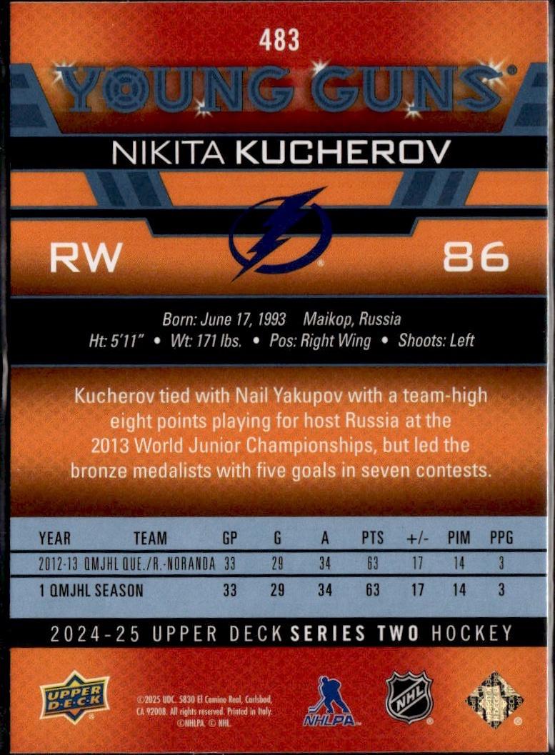 2024-25 Upper Deck Series 2 Hockey Young Guns Renewed #483 Tampa Bay Lightning (Nikita Kucherov)