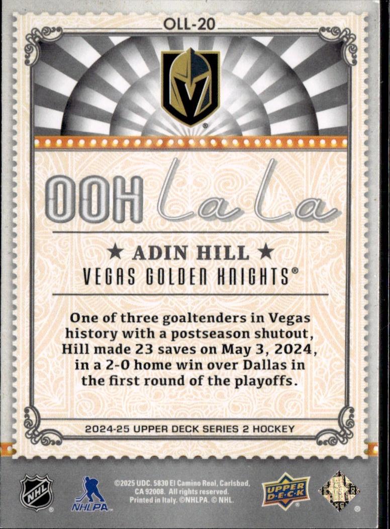 2024-25 Upper Deck Series 2 Hockey Ooh La La Speckle #OLL-20 Vegas Golden Knights (Adin Hill)