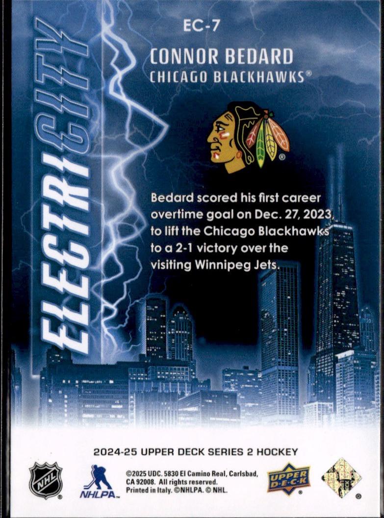 2024-25 Upper Deck Series 2 Hockey ElectriCITY #EC-7 Chicago Blackhawks (Connor Bedard)