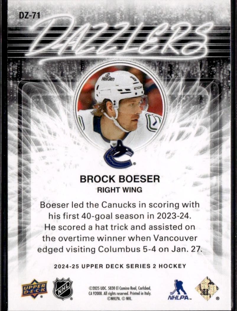 2024-25 Upper Deck Series 2 Hockey Dazzlers Blue #DZ-71 Vancouver Canucks (Brock Boeser)