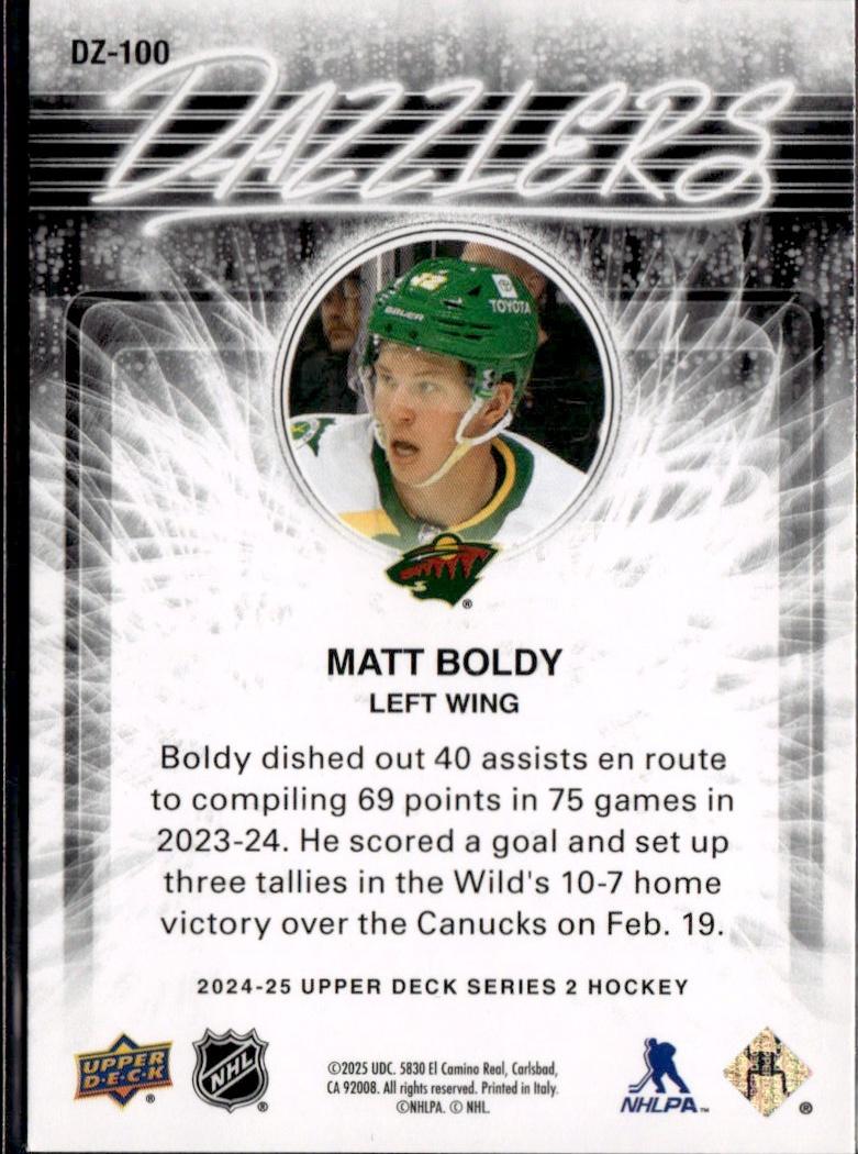 2024-25 Upper Deck Series 2 Hockey Dazzlers Blue #DZ-100 Minnesota Wild (Matt Boldy)