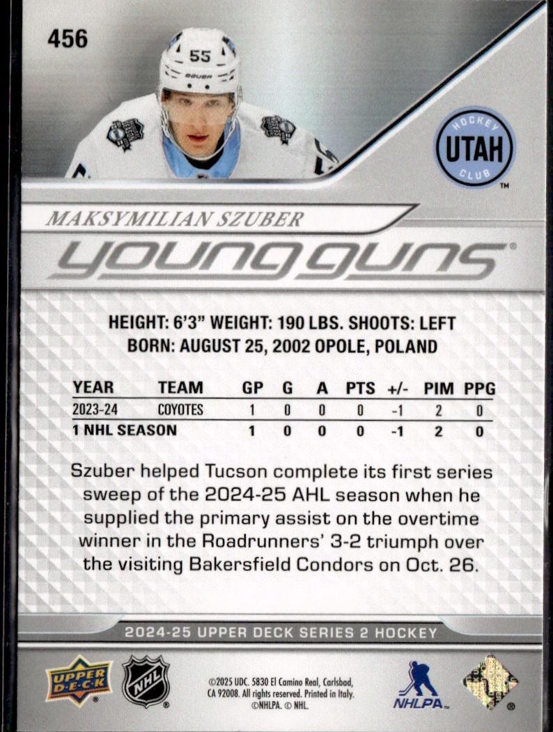 2023-24 Upper Deck Extended Series Hockey Base Young Guns #456 – Maksymilian Szuber (Utah Hockey Club)