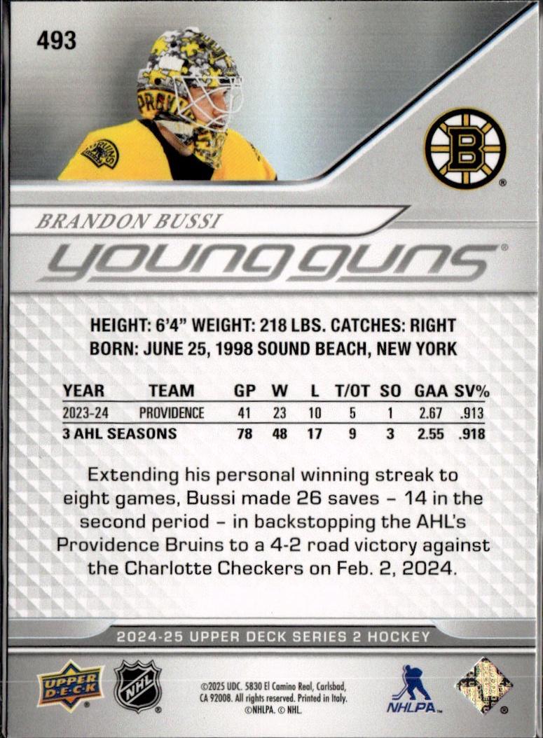 2023-24 Upper Deck Extended Series Hockey Base Young Guns #493 – Brandon Bussi (Boston Bruins)