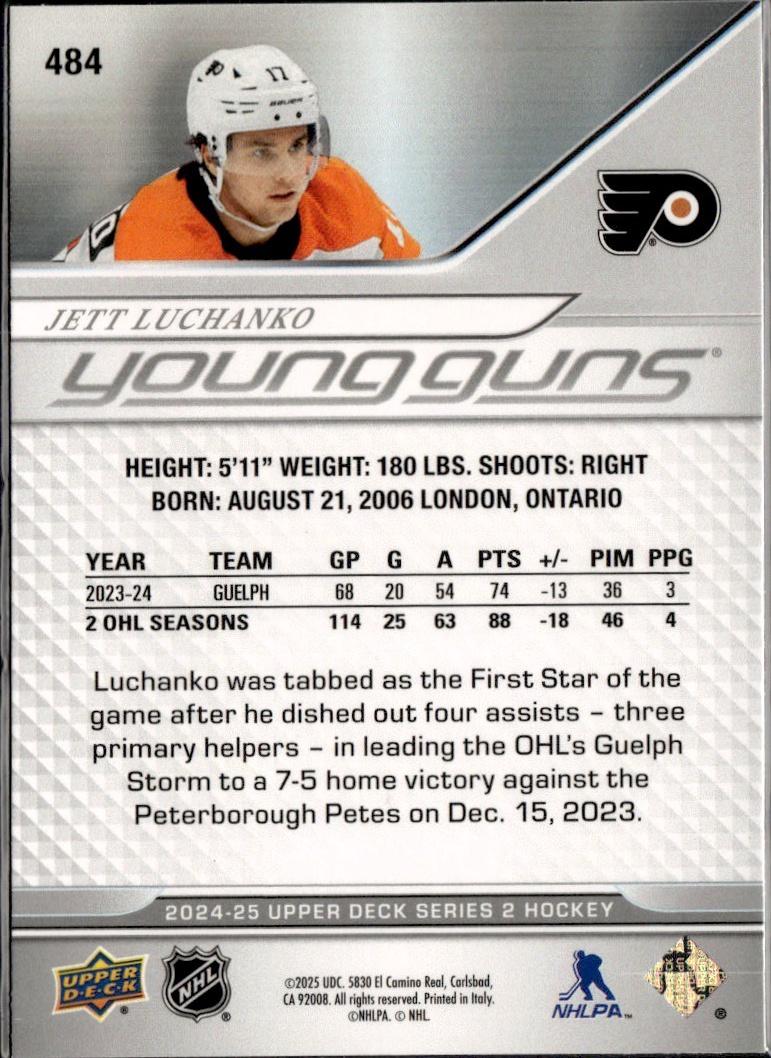 2023-24 Upper Deck Extended Series Hockey Base Young Guns #484 – Jett Luchanko (Philadelphia Flyers)