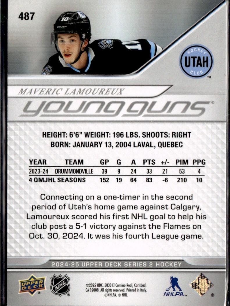 2023-24 Upper Deck Extended Series Hockey Base Young Guns #487 – Maveric Lamoureux (Utah Hockey Club)