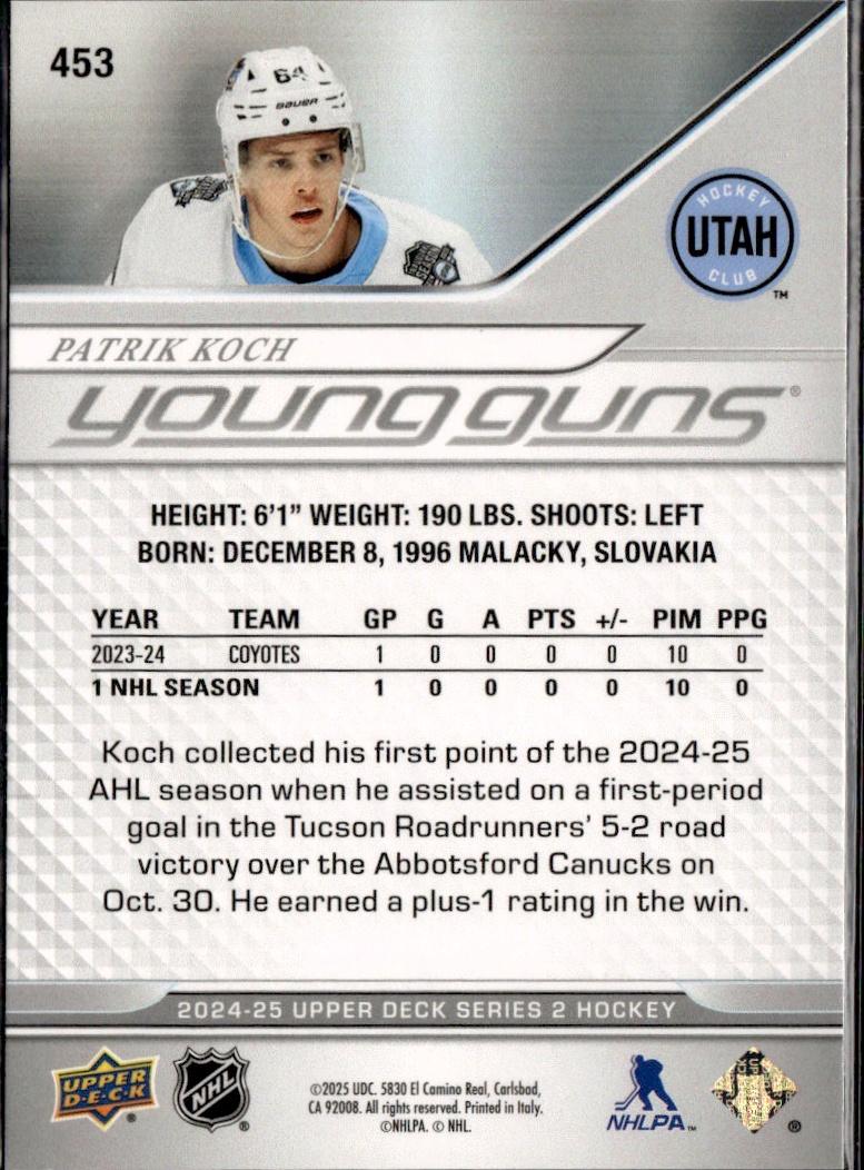 2023-24 Upper Deck Extended Series Hockey Base Young Guns #453 – Patrik Koch (Utah Hockey Club)
