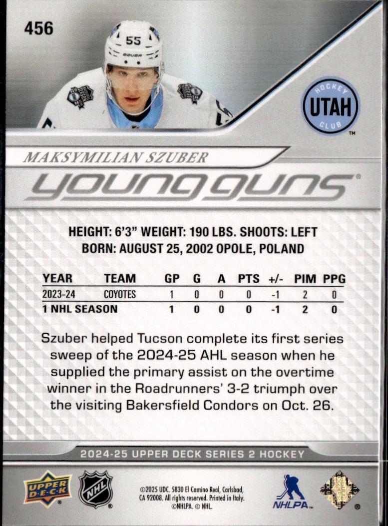 2023-24 Upper Deck Extended Series Hockey Base Young Guns #456 – Maksymilian Szuber (Utah Hockey Club)