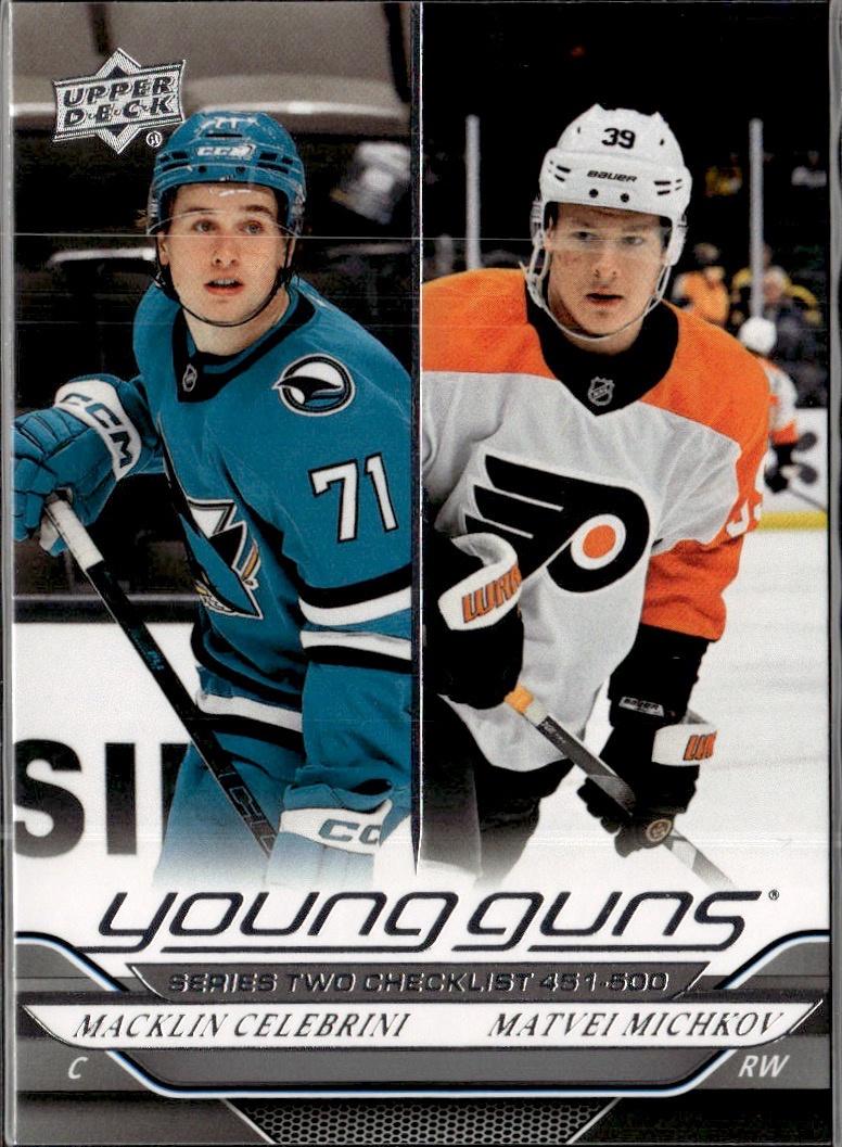 2023-24 Upper Deck Extended Series Hockey Base Young Guns #500 – Young Guns Checklist (Macklin Celebrini / Matvei Michkov) YG, CL (San Jose Sharks, Philadelphia Flyers)