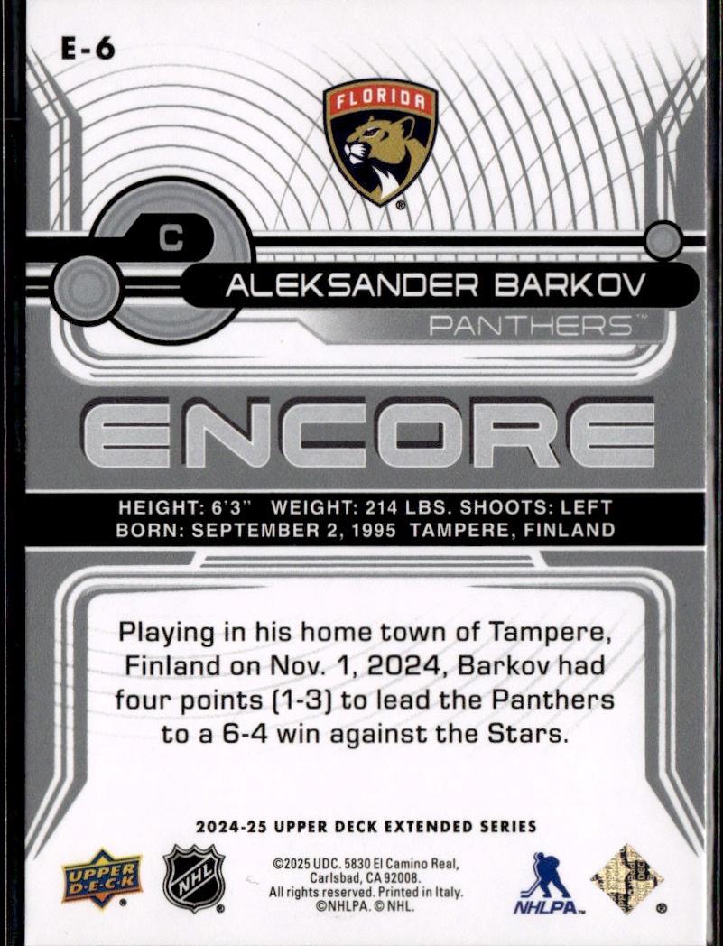 2024-25 Upper Deck Extended Series Hockey Encore #E-6 Florida Panthers (Aleksander Barkov)