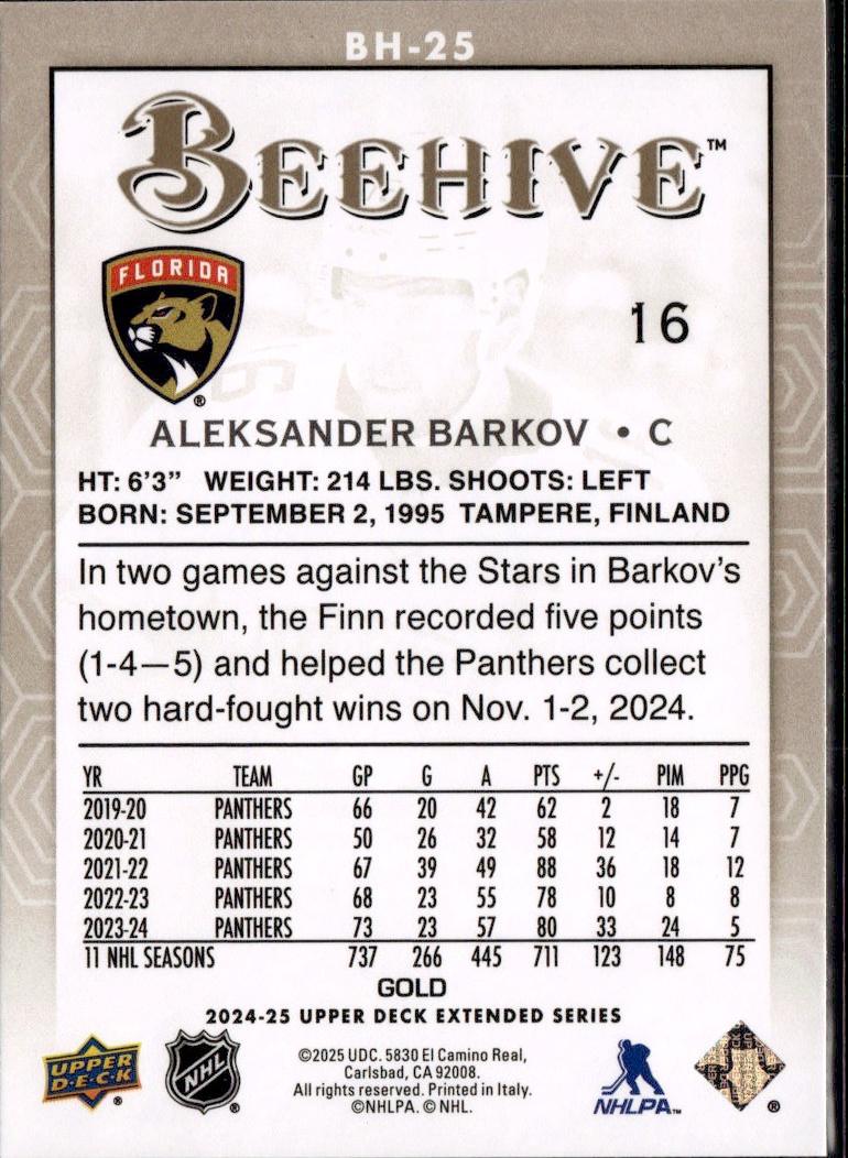 2024-25 Upper Deck Extended Series Hockey Beehive Gold #BH-25 Florida Panthers (Aleksander Barkov)