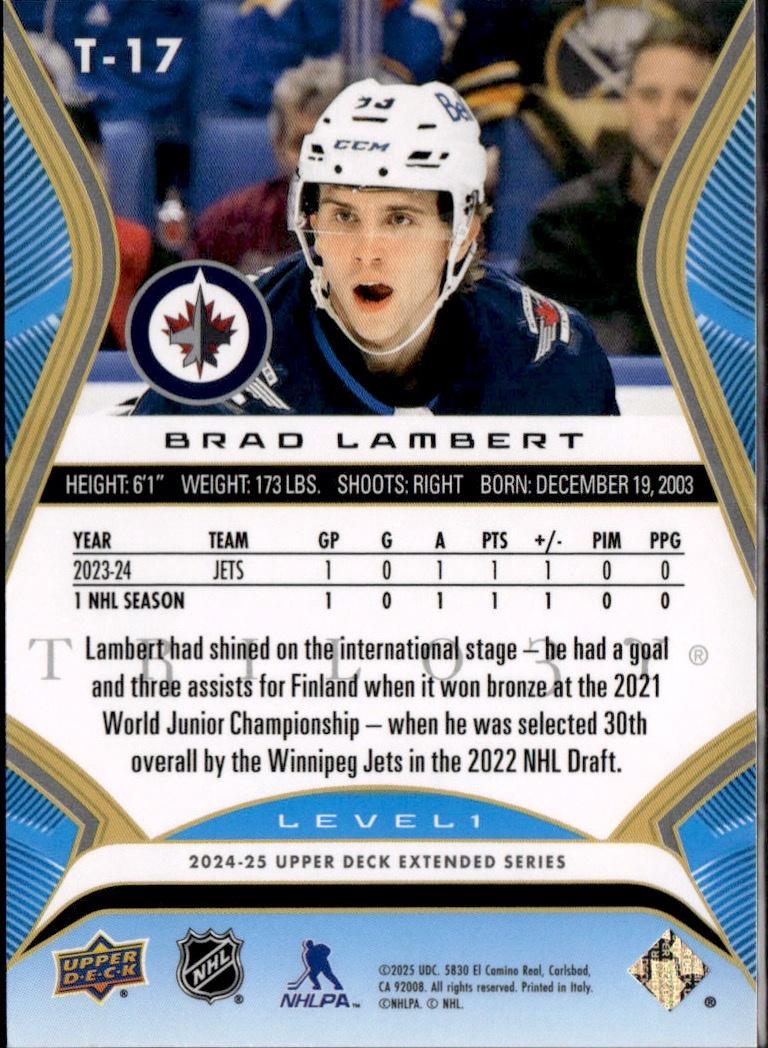 2024-25 Upper Deck Extended Series Hockey Trilogy Rookie Premiere Level 1 #/999 #T-17 Winnipeg Jets (Brad Lambert)