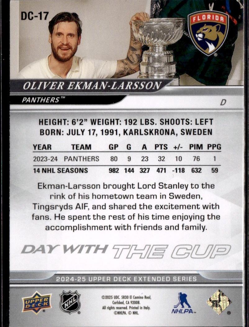 2024-25 Upper Deck Extended Series Hockey Day With The Cup #DC-17 Florida Panthers (Oliver Ekman-Larsson)