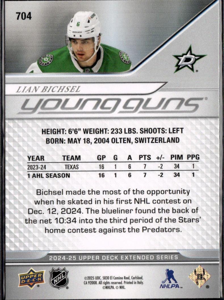 2024-25 Upper Deck Extended Series Hockey Base Young Guns #704 Dallas Stars (Lian Bichsel)