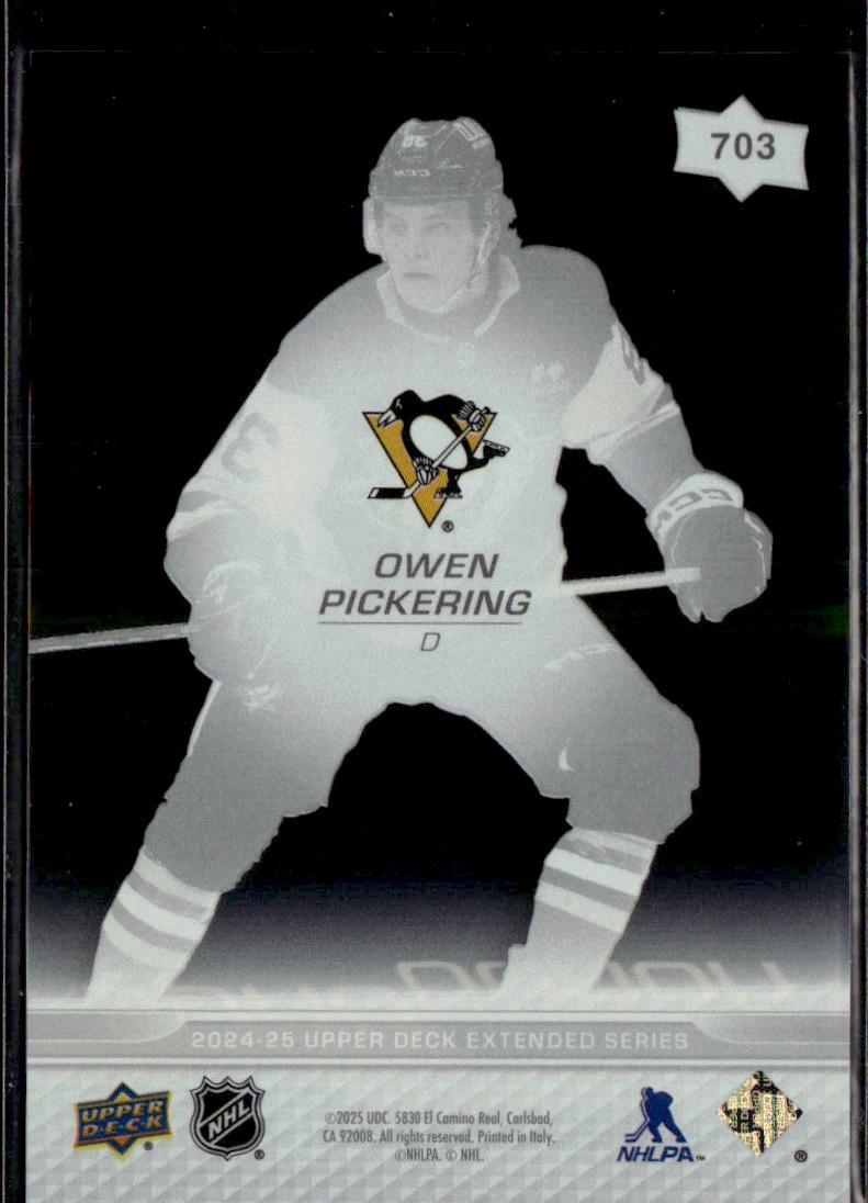 2024-25 Upper Deck Extended Series Hockey Base Young Guns Clear Cut #703 Pittsburgh Penguins (Owen Pickering)