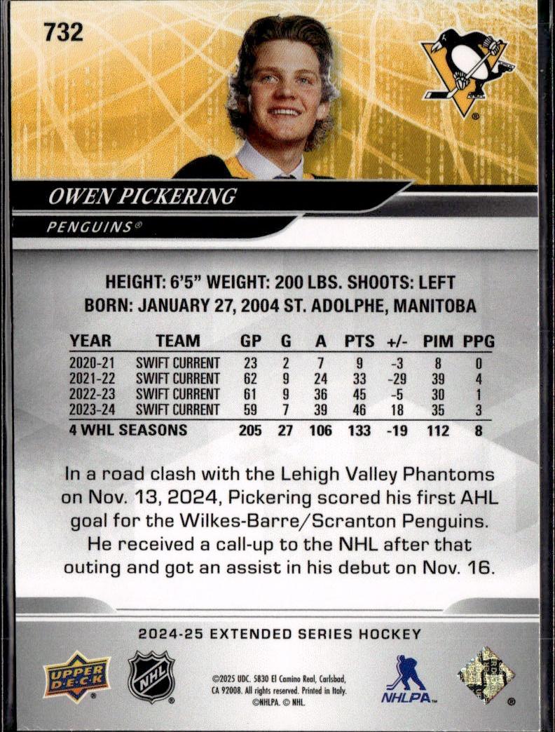 2024-25 Upper Deck Extended Series Hockey Base UD Exclusives #/100 #732 Pittsburgh Penguins (Owen Pickering)