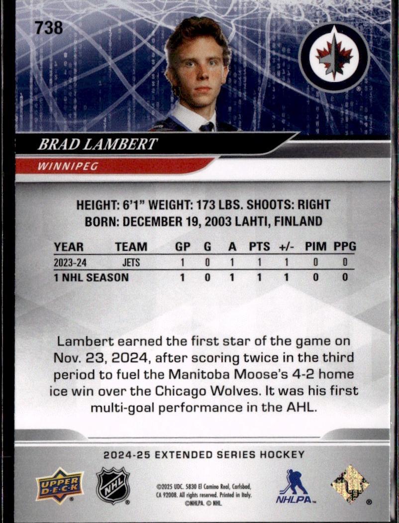 2024-25 Upper Deck Extended Series Hockey Base #738 Winnipeg Jets (Brad Lambert)
