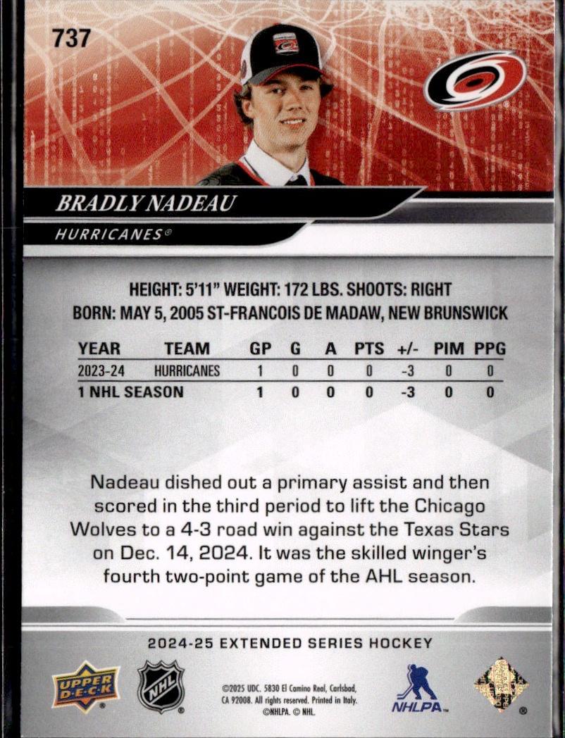2024-25 Upper Deck Extended Series Hockey Base #737 Carolina Hurricanes (Bradly Nadeau)