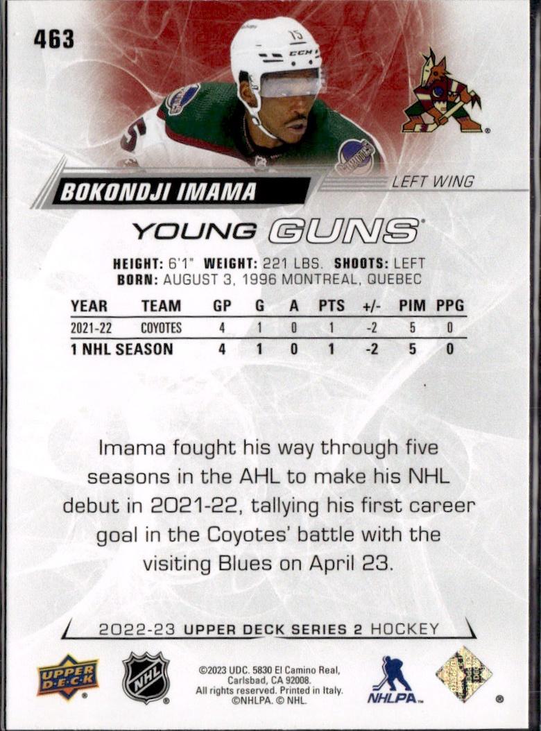 2022-23 Upper Deck Series 2 Hockey Base Young Guns #463 Arizona Coyotes (Bokondji Imama)