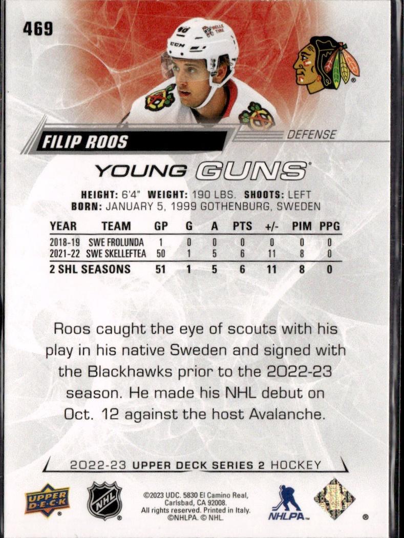 2022-23 Upper Deck Series 2 Hockey Base Young Guns #469 Chicago Blackhawks (Filip Roos)