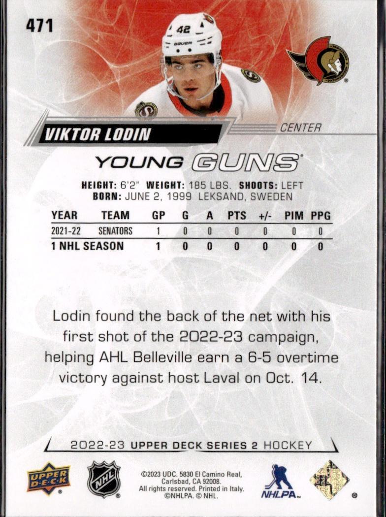 2022-23 Upper Deck Series 2 Hockey Base Young Guns #471 Ottawa Senators (Viktor Lodin)