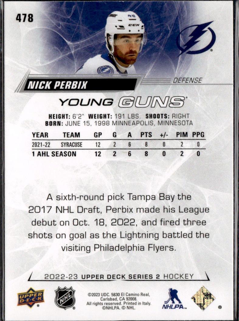 2022-23 Upper Deck Series 2 Hockey Base Young Guns #478 Tampa Bay Lightning (Nick Perbix)