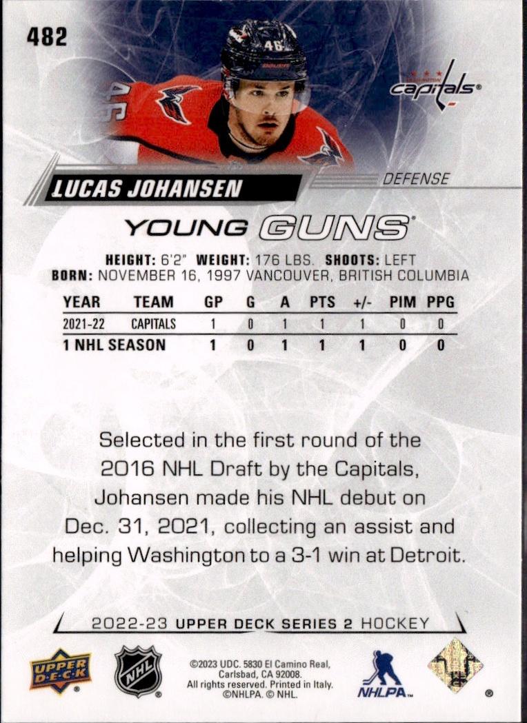 2022-23 Upper Deck Series 2 Hockey Base Young Guns #482 Washington Capitals (Lucas Johansen)
