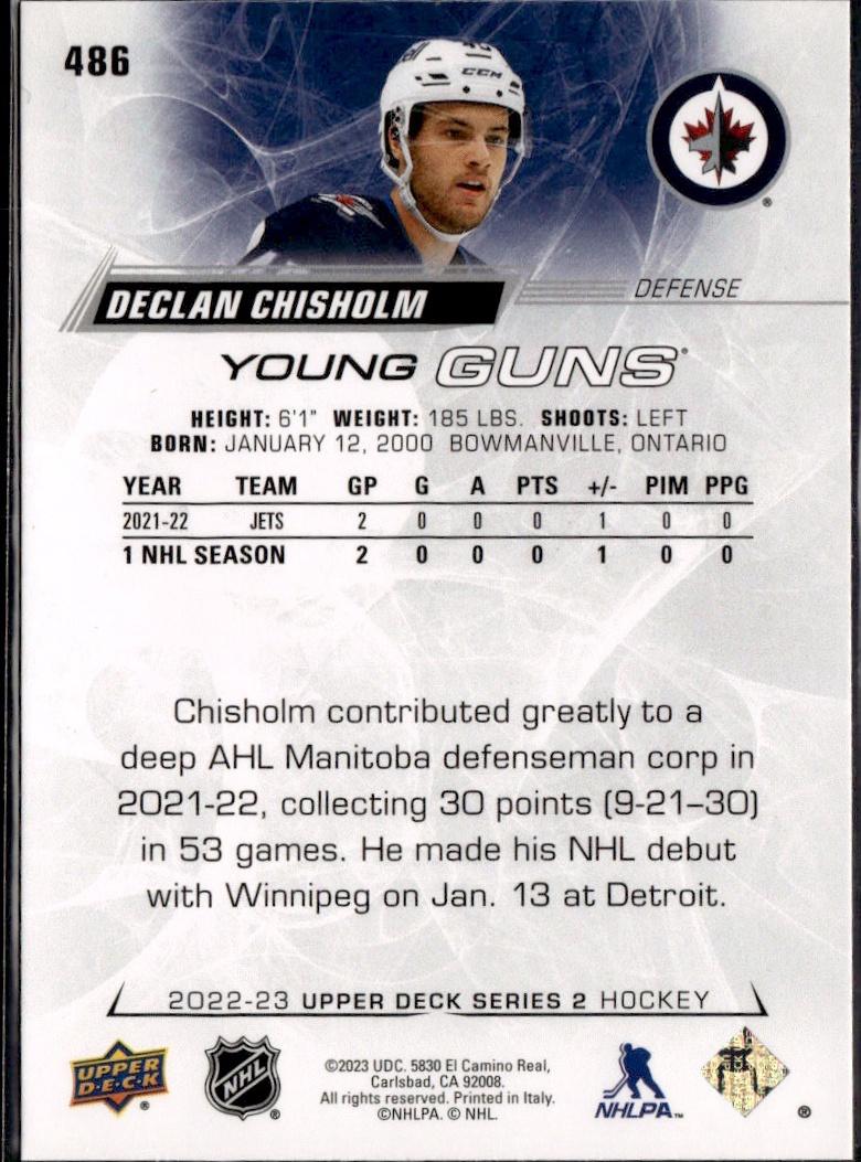 2022-23 Upper Deck Series 2 Hockey Base Young Guns #486 Winnipeg Jets (Declan Chisholm)