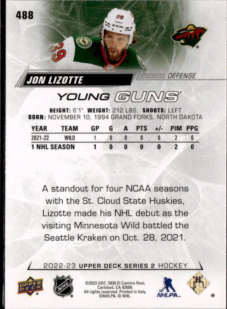 2022-23 Upper Deck Series 2 Hockey Base Young Guns #488 Minnesota Wild (Jon Lizotte)