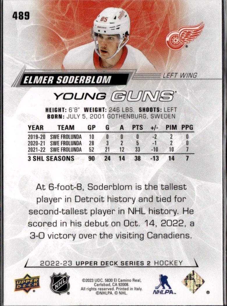 2022-23 Upper Deck Series 2 Hockey Base Young Guns #489 Detroit Red Wings (Elmer Soderblom)