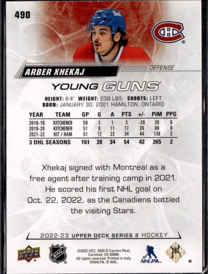 2022-23 Upper Deck Series 2 Hockey Base Young Guns #490 Montreal Canadiens (Arber Xhekaj)