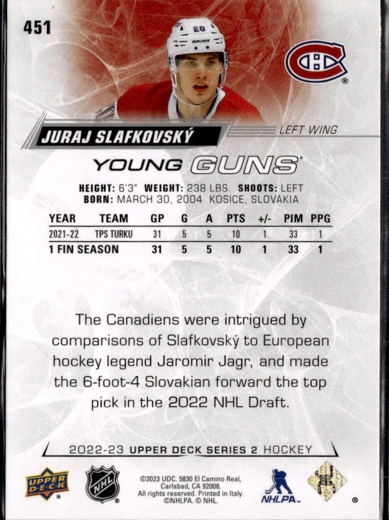2022-23 Upper Deck Series 2 Hockey Base Young Guns #451 Montreal Canadiens (Juraj Slafkovsky)