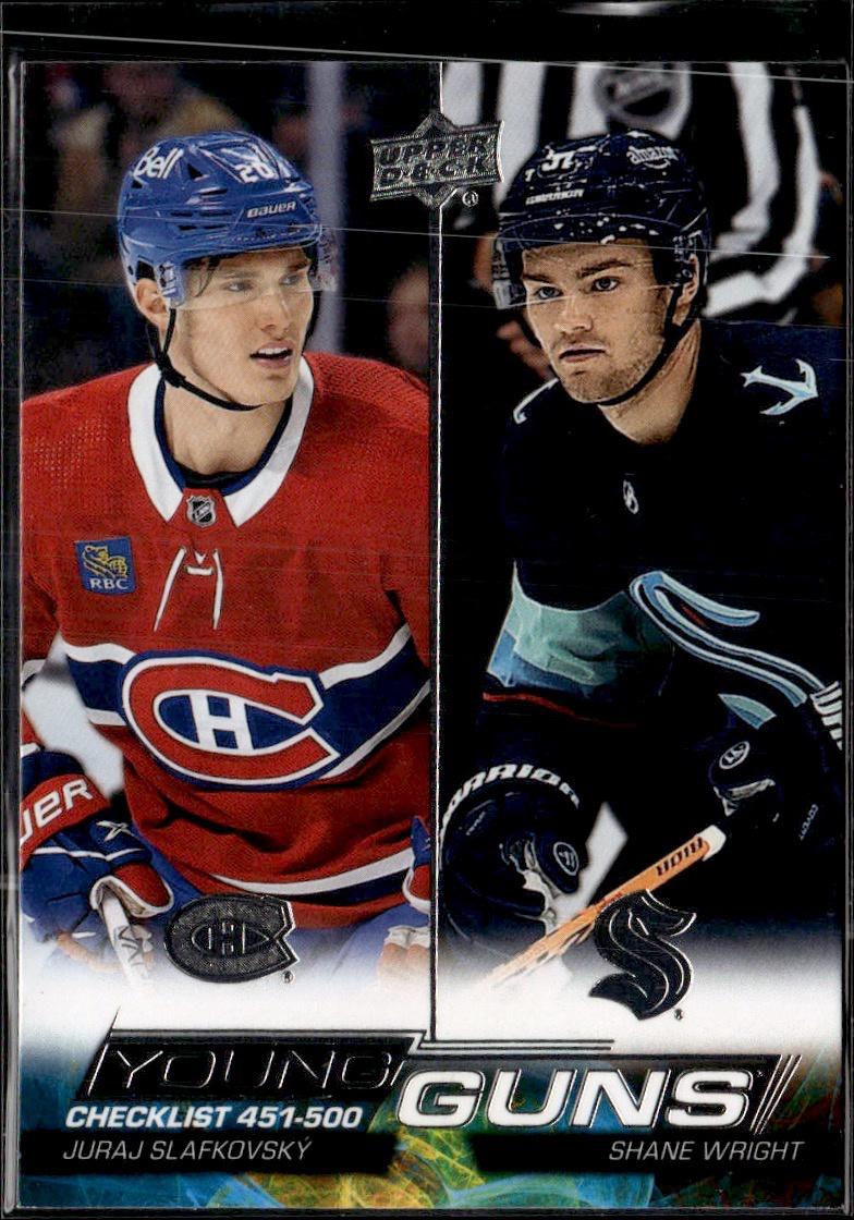 2022-23 Upper Deck Series 2 Hockey Base Young Guns #500 Montreal Canadiens, Seattle Kraken (Young Guns Checklist (Juraj Slafkovsky / Shane Wright) YG, CL)