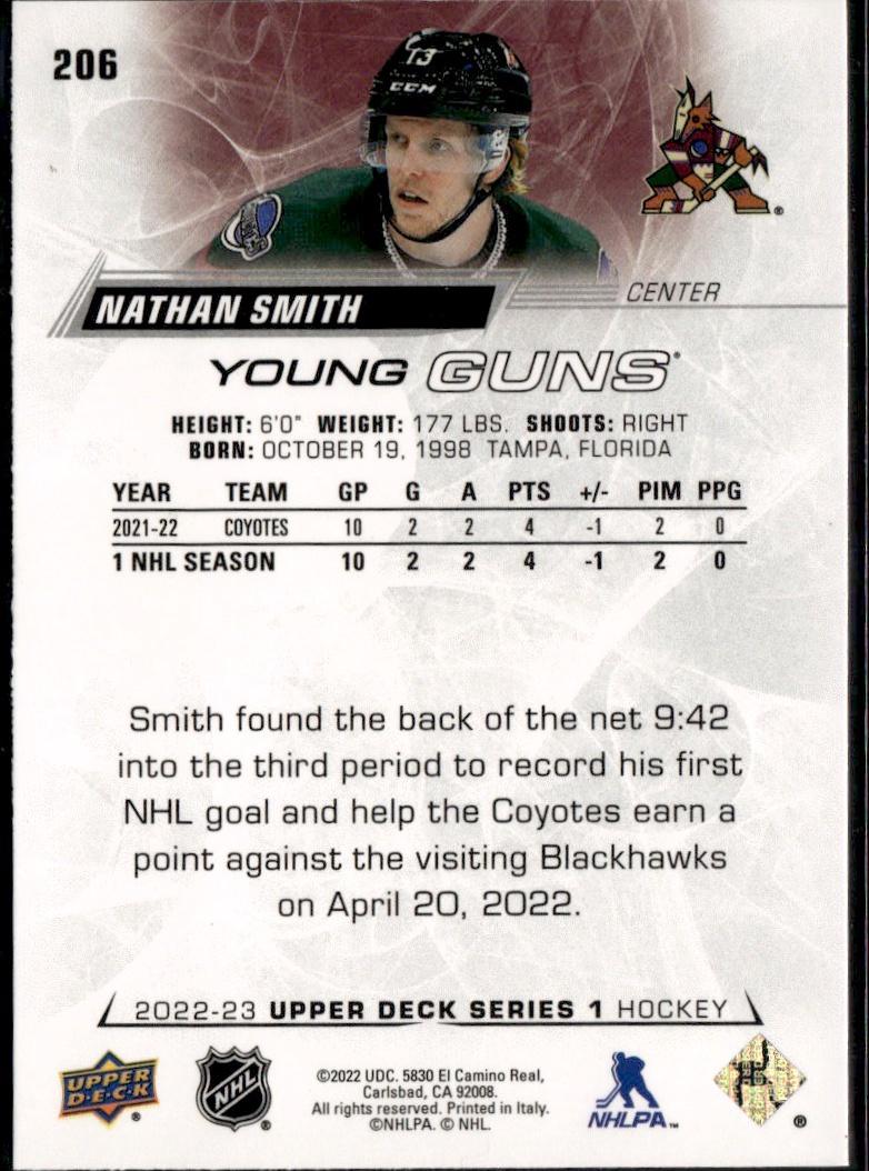 2022-23 Upper Deck Series 1 Hockey Base Young Guns #206 Arizona Coyotes (Nathan Smith)