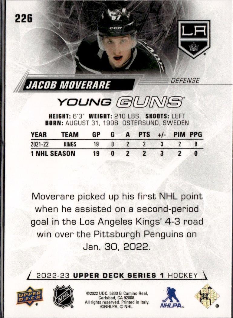 2022-23 Upper Deck Series 1 Hockey Base Young Guns #226 Los Angeles Kings (Jacob Moverare)