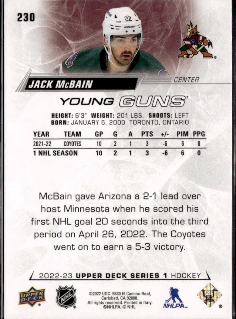 2022-23 Upper Deck Series 1 Hockey Base Young Guns #230 Arizona Coyotes (Jack McBain)