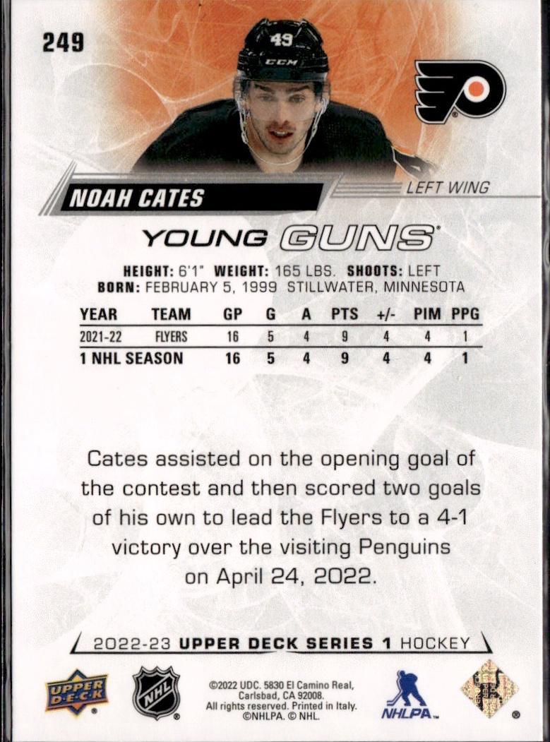 2022-23 Upper Deck Series 1 Hockey Base Young Guns #249 Philadelphia Flyers (Noah Cates)