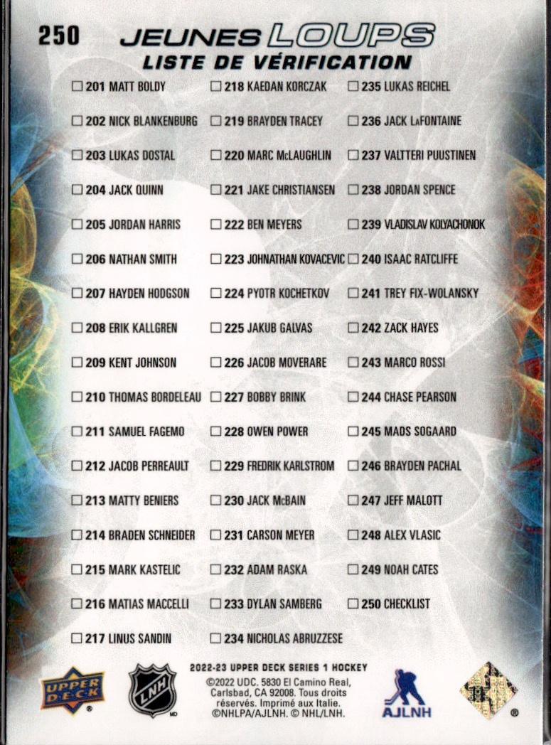 2022-23 Upper Deck Series 1 Hockey Base Young Guns French (Variante Française) #250 Minnesota Wild (Matt Boldy / Marco Rossi) YG, CL)
