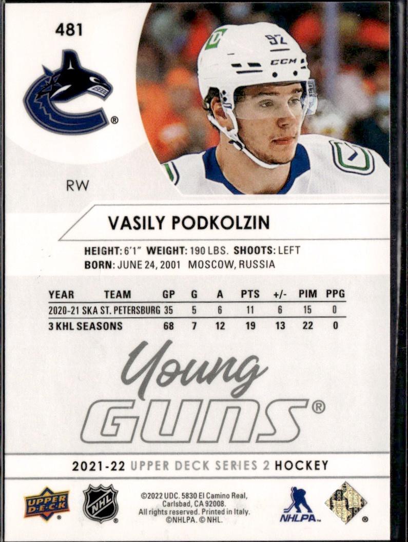 2021-22 Upper Deck Series 2 Hockey Base Young Guns #481 Vancouver Canucks (Vasily Podkolzin)