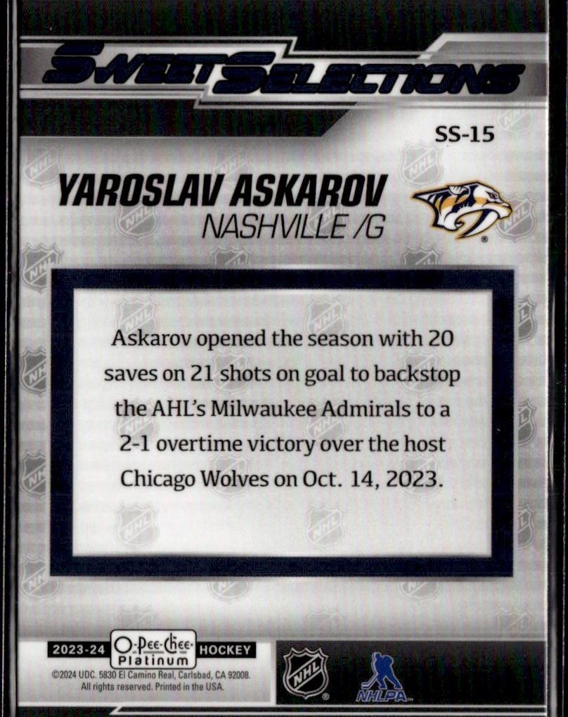 2023-24 O-Pee-Chee Platinum Hockey Sweet Selections #SS-15 Nashville Predators (Yaroslav Askarov)