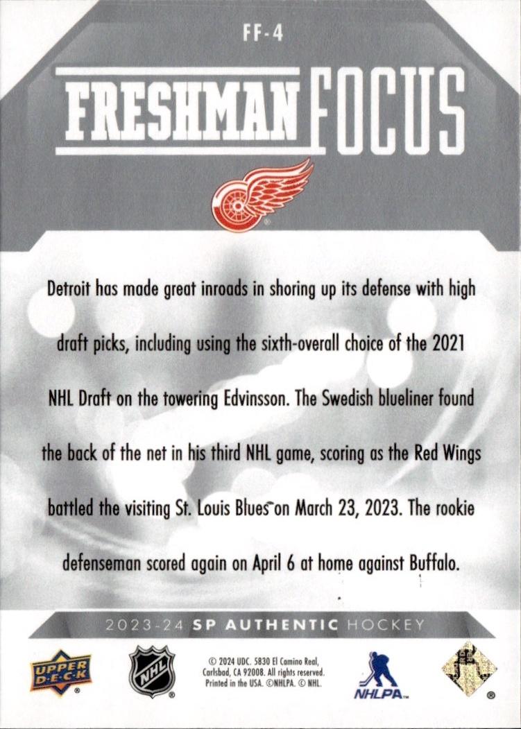 2023-24 SP Authentic Hockey Freshman Focus #FF-4 Detroit Red Wings (Simon Edvinsson)